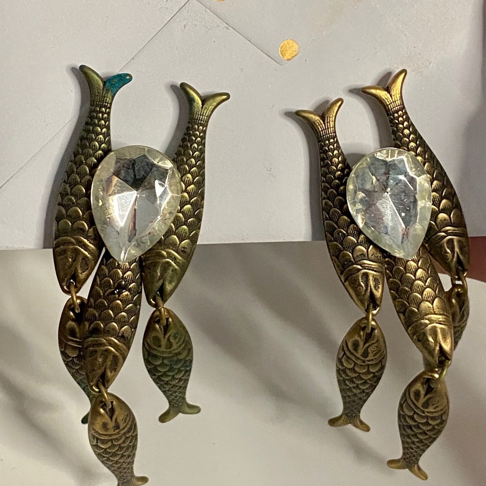 Retro Fish Drop/Dangle Statement Clip On Earrings - image 8